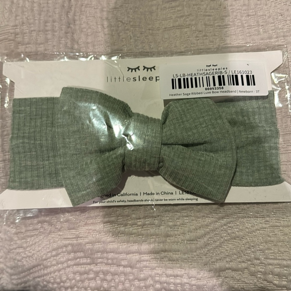 Little Sleepies Sage Green Ribbed bow
